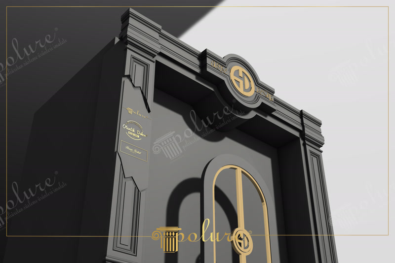 Altın Sarısı Motifli ve Pilaster Sütunlu Vitrin Cephesi