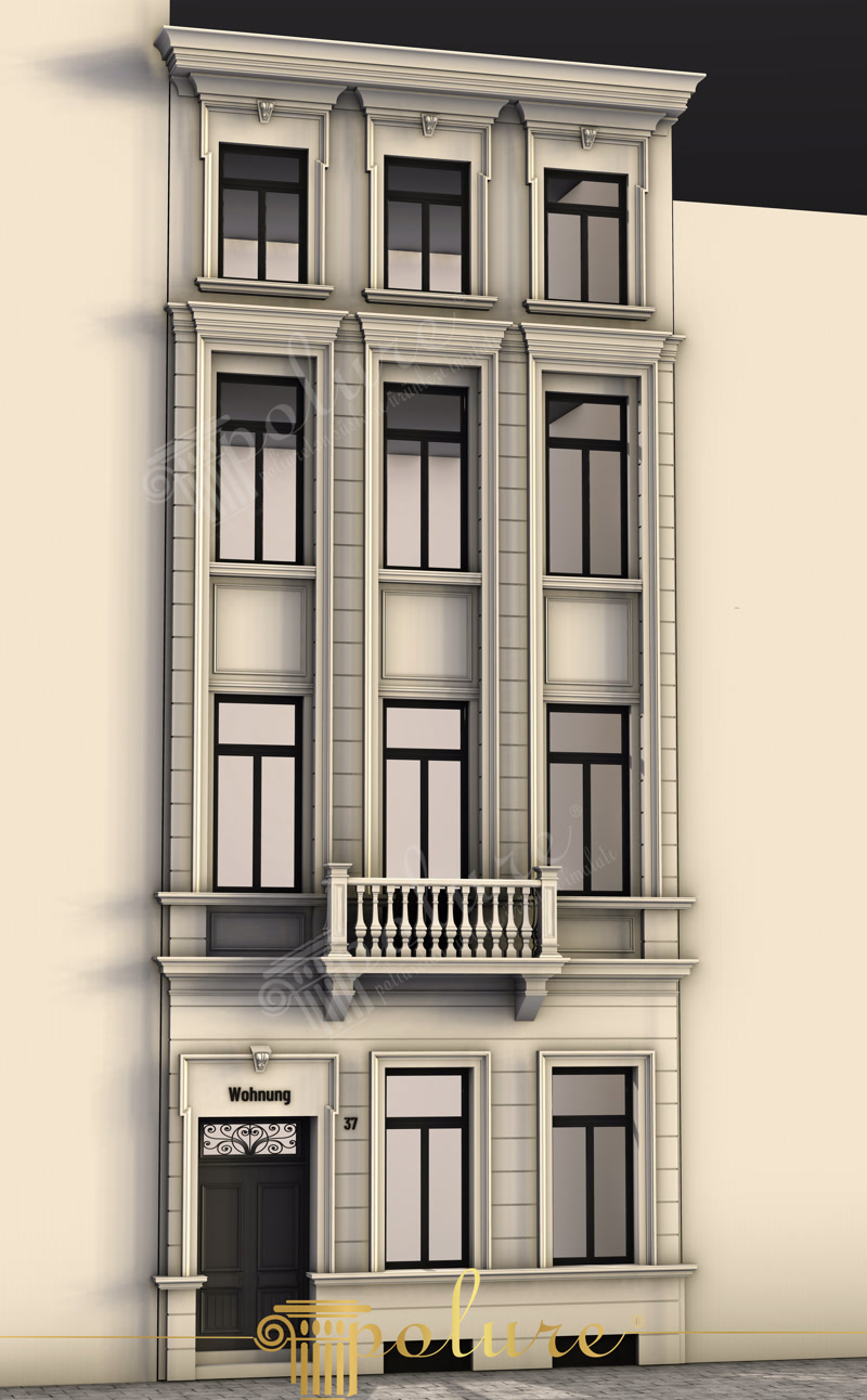 Pilaster Sütunlu ve Üçgen Alınlıklı Dört Katlı Bina Cephesi