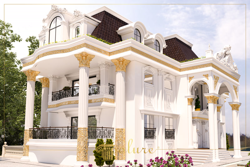 Yivli Sütun ve Sövelerle Klasik Villa Dış Cephe Tasarımı