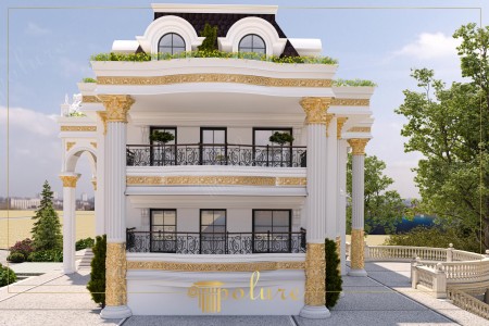 Altın Varak Detaylı Klasik Villa Dış Cephe Tasarımları