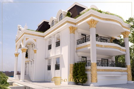 Altın Yaldızlı Villa Dış Cephe Sütun ve Söve Kaplamaları