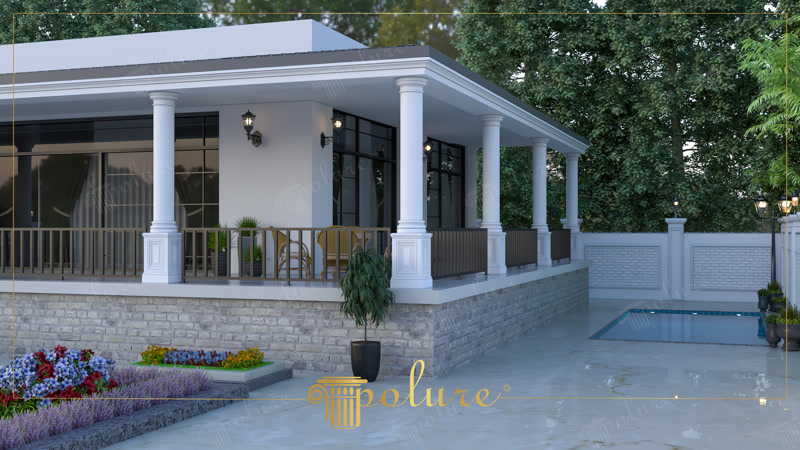 Havuzlu Modern Villada Veranda ve Cephe Süslemeleri