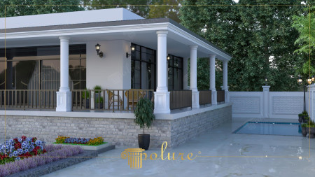 Havuzlu Modern Villada Veranda ve Cephe Süslemeleri