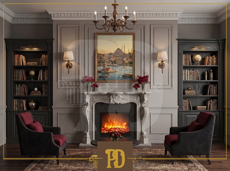 Salon Şömine Çerçevesi ve Duvar Çıtası Dekorasyon Modelleri