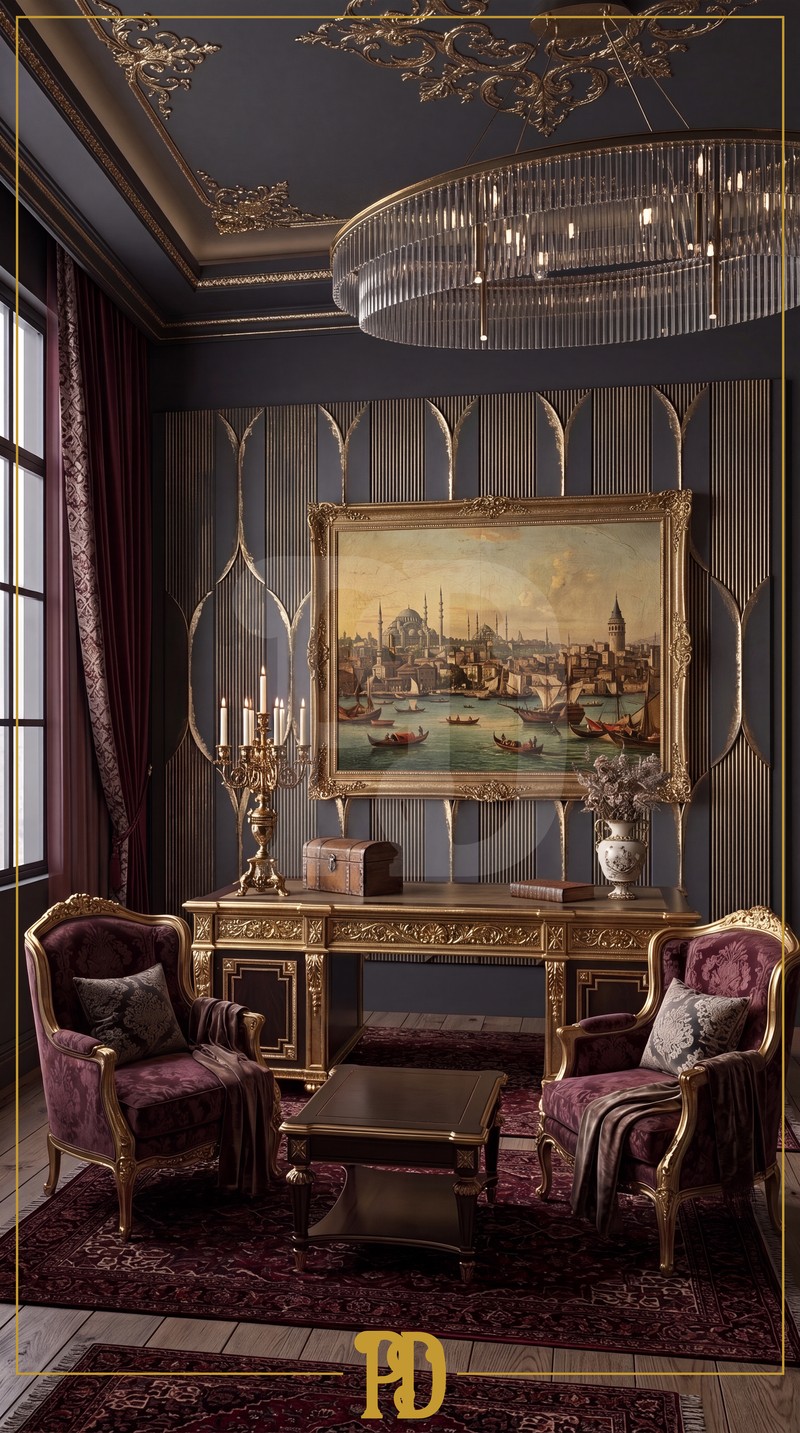 Antrasit ve Altın Detaylı Salon Duvar Paneli Modelleri