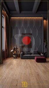 Koyu Gri Duvar Panelleri ve LED Aydınlatmalı Salon Dekorasyonu