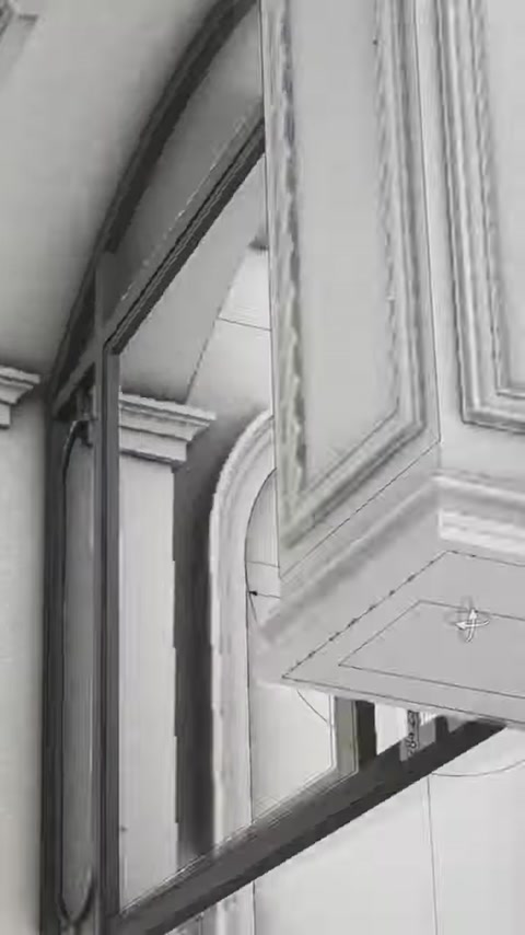 Klasik sütun başlığı ve katmanlı pervaz detayının 3D görünümü