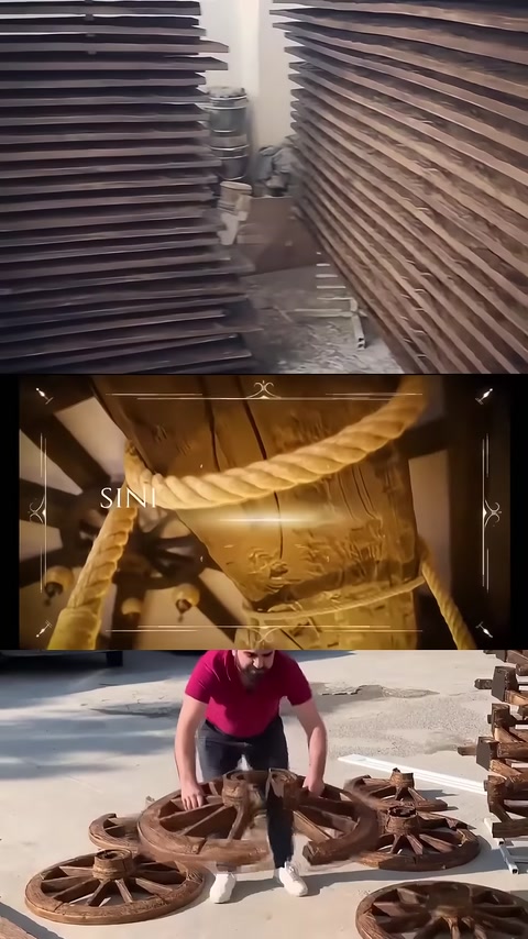 Halatla sarılmış dikey kütük ve üst kiriş birleşimi görülüyor