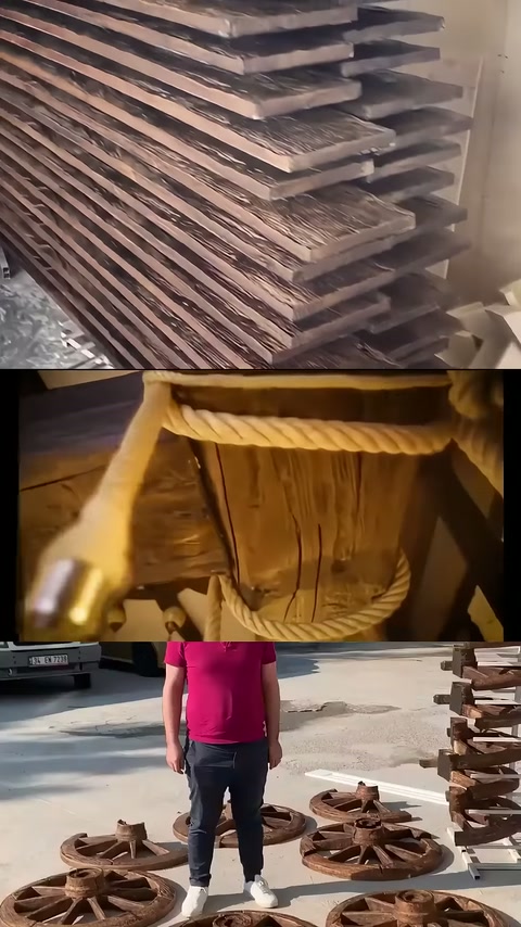Rustik paneller atölyede düzenli katmanlar halinde üst üste bekletiliyor