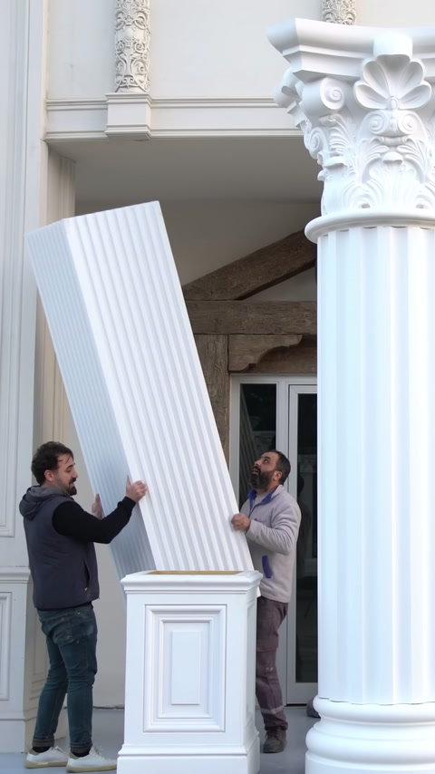 İki usta kare kaide yanında dikdörtgen oluklu paneli tutuyor.
