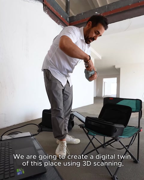 3D tarama cihazı mekanın dijital ikizini oluşturmak için kuruluyor