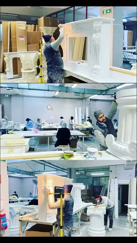 Üretim alanında dikdörtgen çerçeveli dekoratif masa gövdesi hazırlanıyor