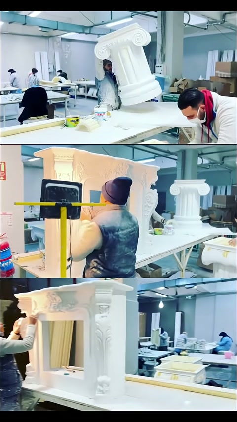 Dekoratif sütun kaidesi eğik tutularak farklı açıdan kontrol ediliyor