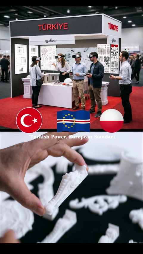 Beyaz kabartmalı dekoratif profil parçası elde esnetilerek gösteriliyor