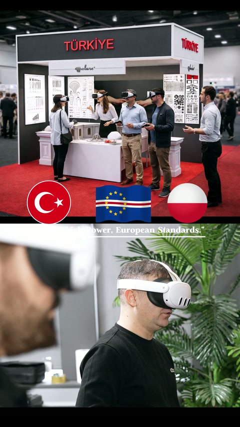 VR başlığı takan kullanıcı çalışma alanında çevresini inceliyor