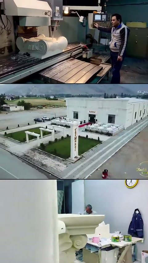 Klasik başlık imalatı, beyaz salon yapısı ve konsol parçaları sergileniyor.