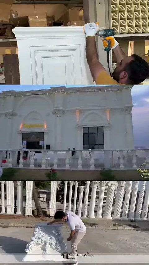 Kapı paneli boyanırken salon cephesi ve büyük başlık parçası gösteriliyor.