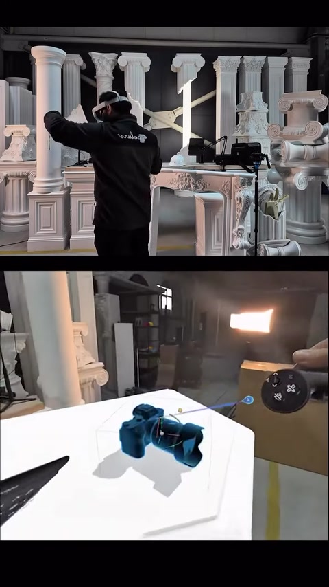 Mavi kamera modeli VR kumandasıyla platform üzerinde kontrol ediliyor.