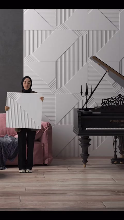Dekoratif panel örneği, uygulanmış duvar kompozisyonuyla birlikte görülüyor