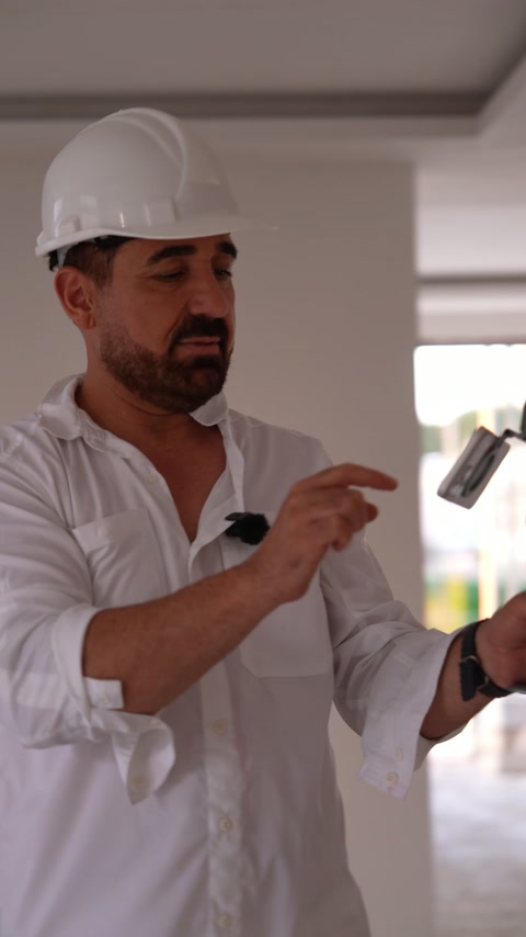 Baretli görevli elde taşınan tarama cihazını iç mekânda kontrol ediyor.