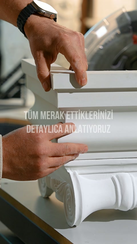 El, tezgâhtaki profillerin kesilmiş köşe noktalarını yakından gösteriyor