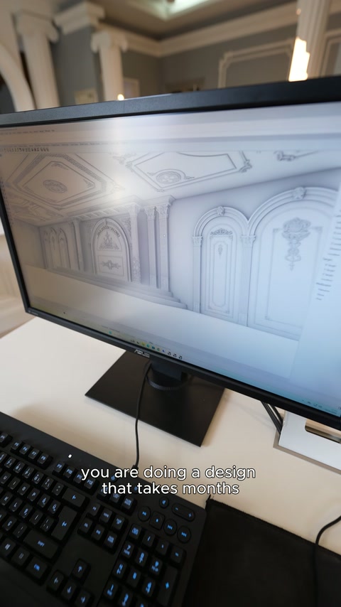 Monitörde kemerli duvarlar ve tavan detayları içeren model inceleniyor.