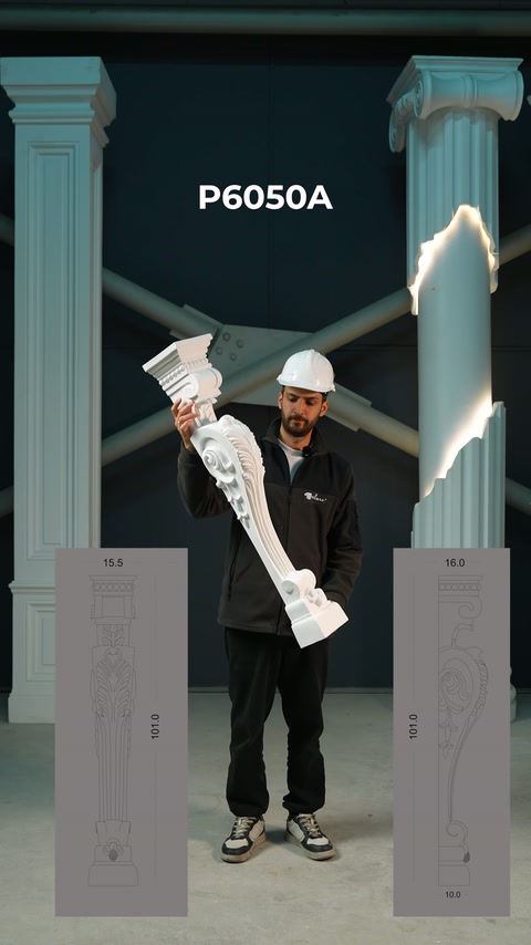 Dekoratif pilaster modeli üretim çizimleriyle karşılaştırılmak üzere çevriliyor