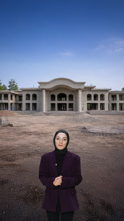 Kemerli girişleri bulunan dekorasyon öncesi geniş yapı cephesi