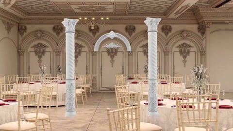 Düğün salonunda iki dekoratif sütun uygulaması sergileniyor