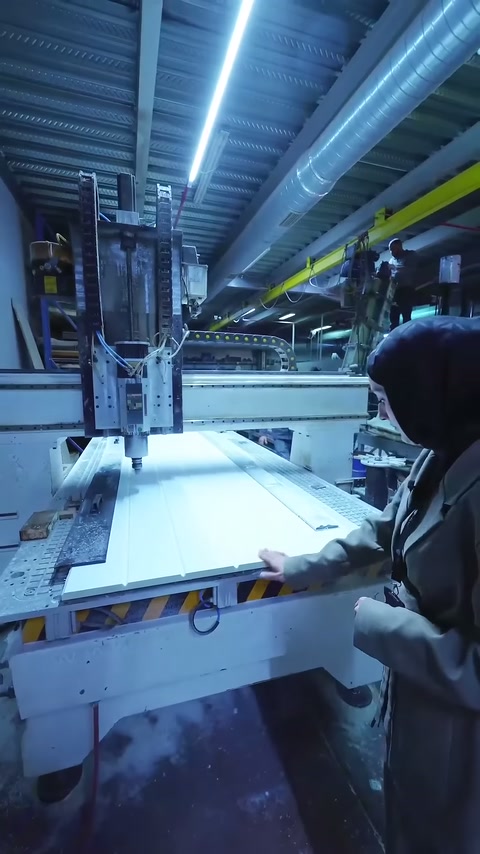 Operatör CNC önünde dururken kanallı panel yüzeyi inceleniyor