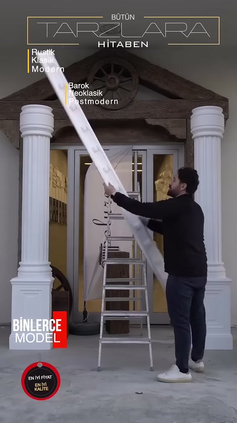 Uzun dekoratif profil sütunların üzerindeki açıklığa doğru yükseltiliyor