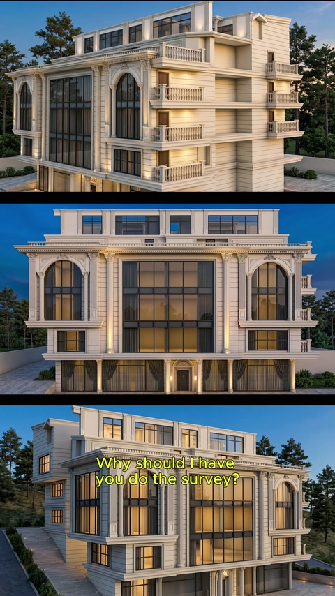 Cephe detayları eklenmiş villa tasarımının farklı görünüşleri