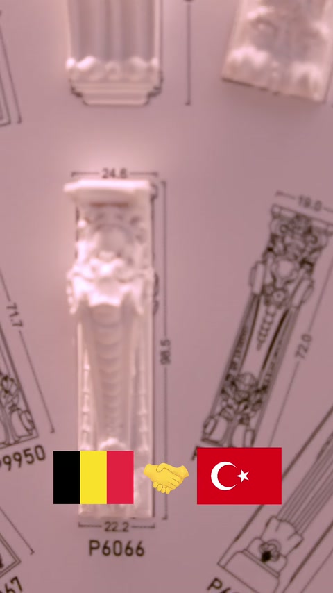 Teknik çizimlerde dekoratif pilaster ve profil seçenekleri gösteriliyor.