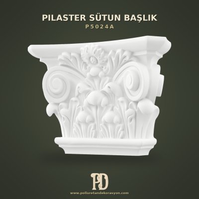 Akant Yapraklı Poliüretan Pilaster Sütun Başlığı 13x43 cm