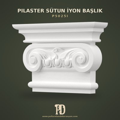 İyon Kıvrımlı Poliüretan Pilaster Sütun Başlığı 8x35x24 cm