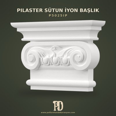 İyon Kıvrımlı Poliüretan Pilaster Sütun Başlığı 8x35x24 cm