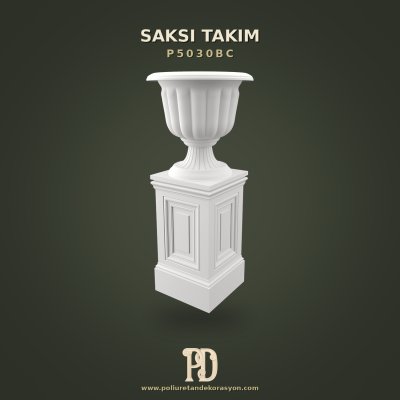 Dikdörtgen Kabartmalı Poliüretan Klasik Saksı ve Kaide Takımı 48x107 cm