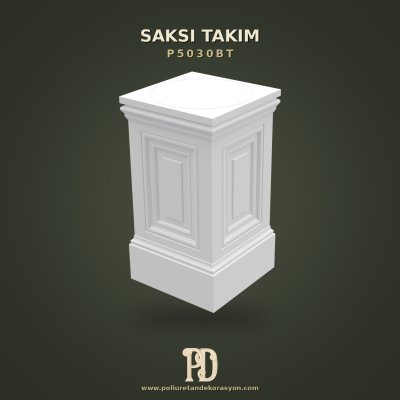 Klasik Kare Kaideli Poliüretan Pilaster Sütun Saksı Takımı 34x61 cm