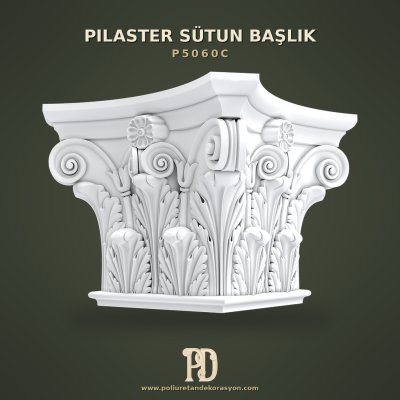 Dev Ölçekli Akant Yapraklı Volütlü Sütun Başlığı 108x108x84 cm