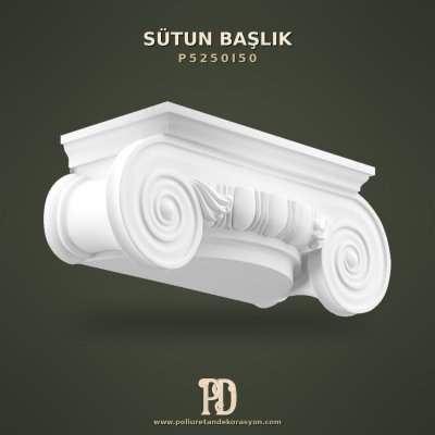 Poliüretan İyonik Volüt Motifli Dekoratif Sütun Başlığı 42,5x85x69,2 cm