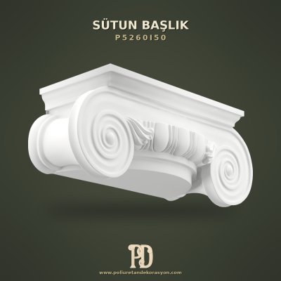 Poliüretan İyon Volütlü Yarım Sütun Başlığı 35x93 cm