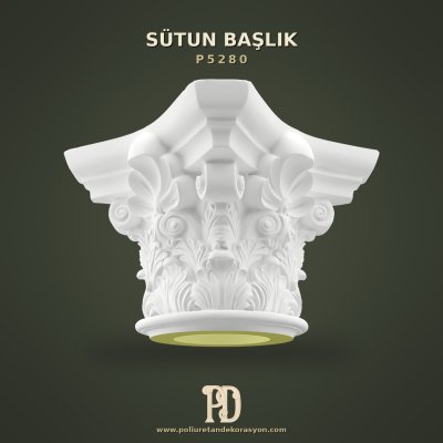 Poliüretan Akant Yapraklı Volütlü Sütun Başlığı 128x128 cm