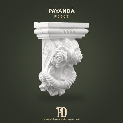 Poliüretan Payanda Dekoratif Gül Motifli 7x14x21 cm