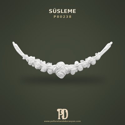 Poliüretan Gül Motifli Kavisli Süsleme Rölyefi 454x168x39 mm