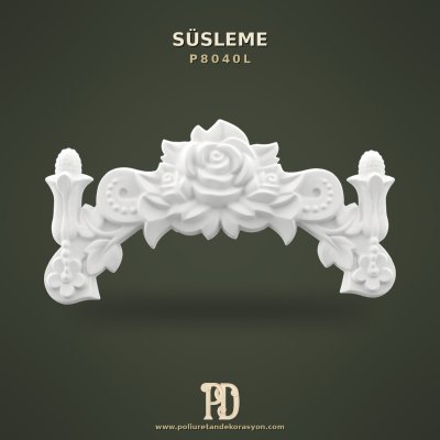 Poliüretan Gül Motifli Gösterişli Klasik Süsleme 32x60 cm