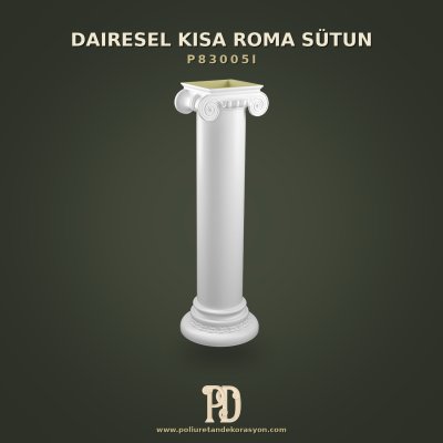 İyon Başlıklı Düz Gövde Poliüretan Kısa Roma Sütunu 35x107 cm