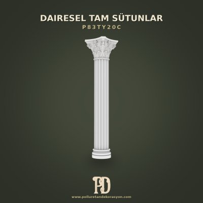 Yivli Gövdeli Korint Başlıklı Tam Sütun 36x279 cm Poliüretan Kaplama