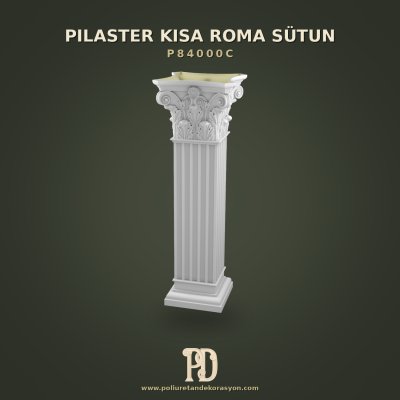 Korint Başlıklı Dekoratif Kısa Roma Sütunu 36x36x107 cm Poliüretan