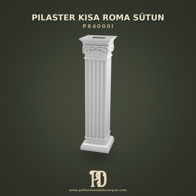 İyonik Volüt Motifli Kısa Roma Sütunu 28x28x107 cm Dekoratif Kaide
